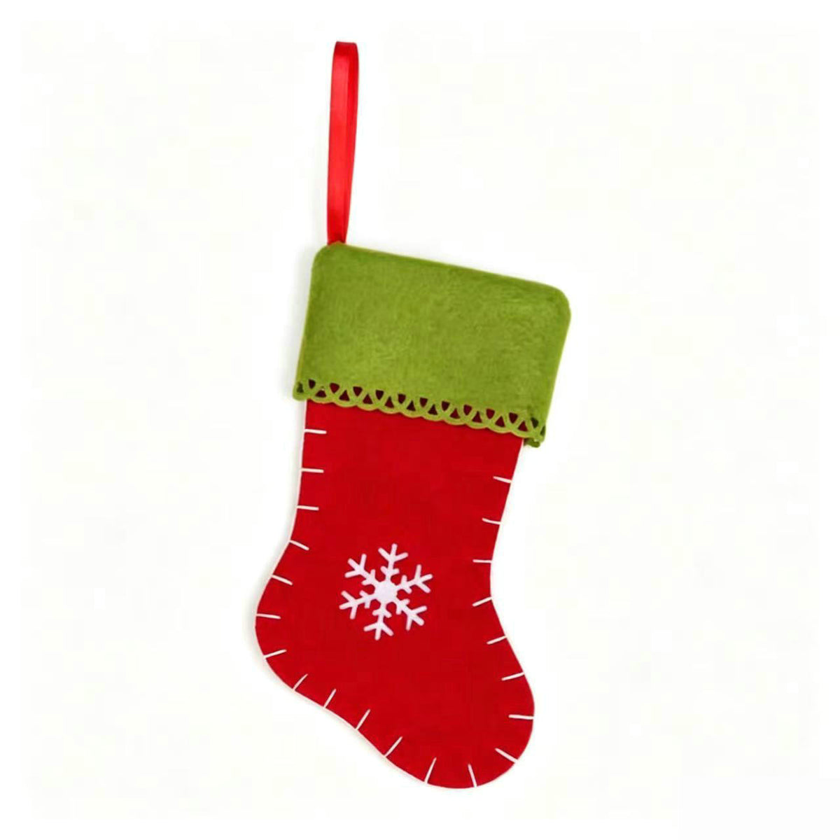 Felt Christmas Stockings | Red & Green Snowflake Holiday Hanging