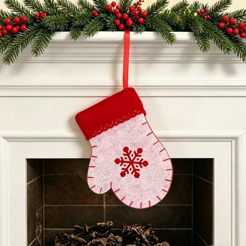 Felt Christmas Stockings | Red & Green Snowflake Holiday Hanging