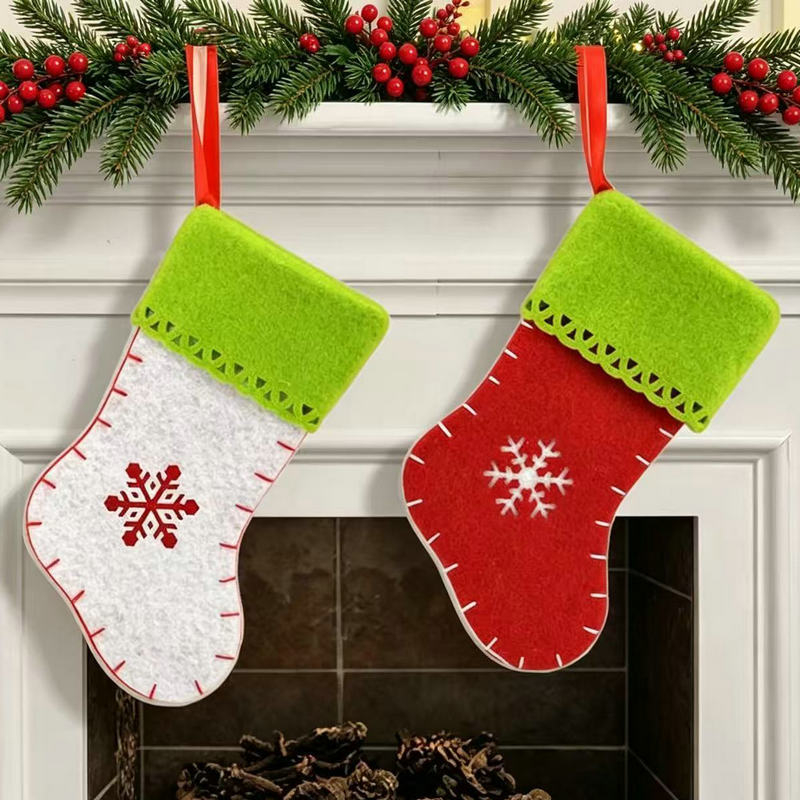 Felt Christmas Stockings | Red & Green Snowflake Holiday Hanging