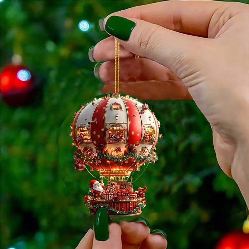 Santa Hot Air Balloon Ornament | Whimsical Christmas Tree Pendant