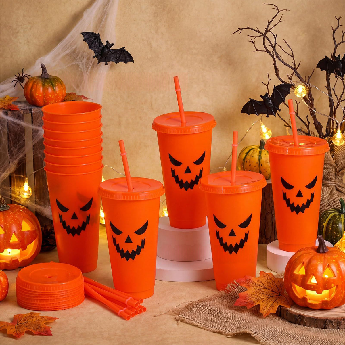 Halloween Pumpkin Party Cup with Straw | Spooky Sipper for Parties