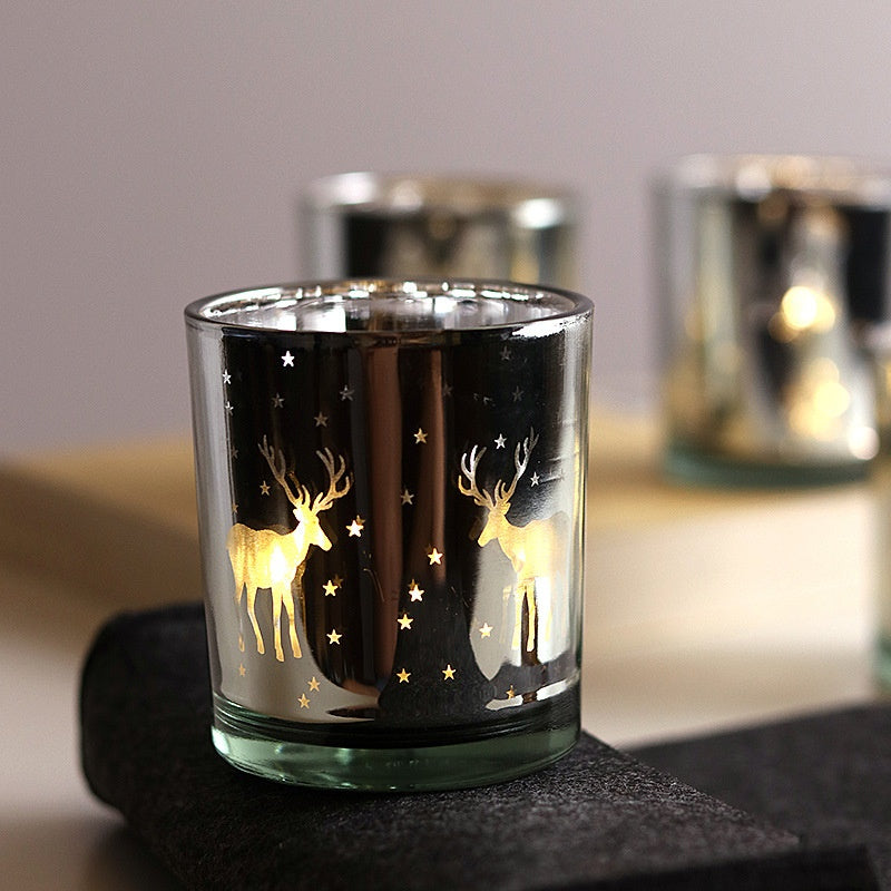Snowflake Glass Candle Holder | Electroplated Christmas Centerpiece
