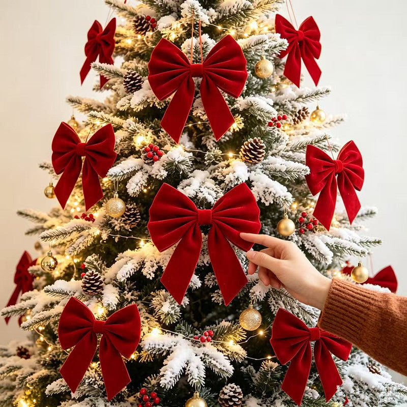 Flocked Christmas Bow Ornament | 3D Tree & Wreath Decoration