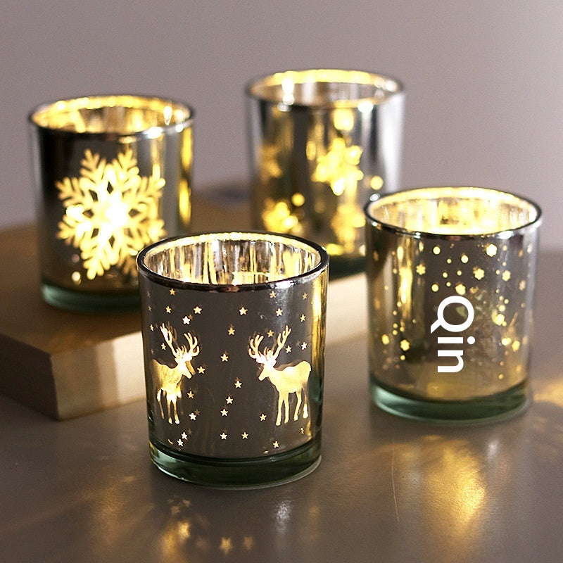 Snowflake Glass Candle Holder | Electroplated Christmas Centerpiece
