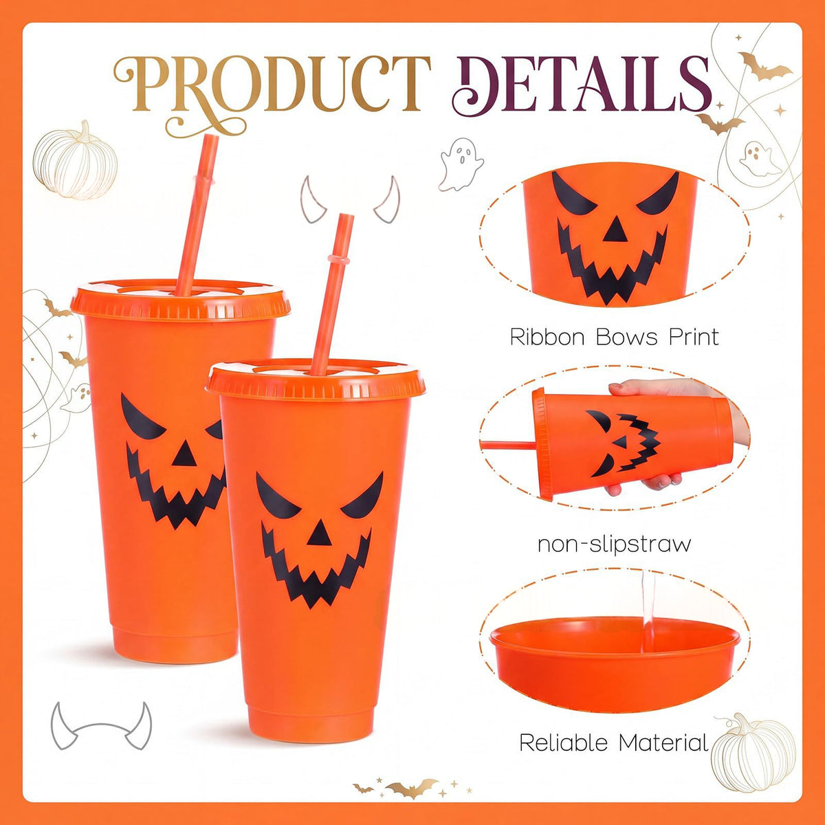 Halloween Pumpkin Party Cup with Straw | Spooky Sipper for Parties
