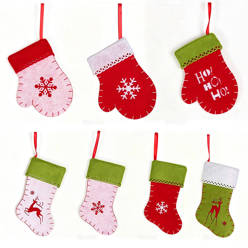 Felt Christmas Stockings | Red & Green Snowflake Holiday Hanging