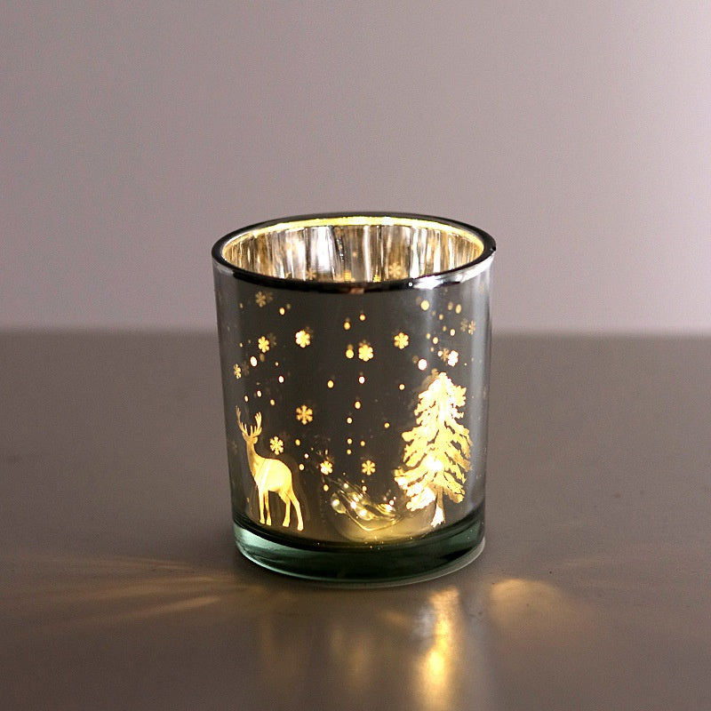 Snowflake Glass Candle Holder | Electroplated Christmas Centerpiece