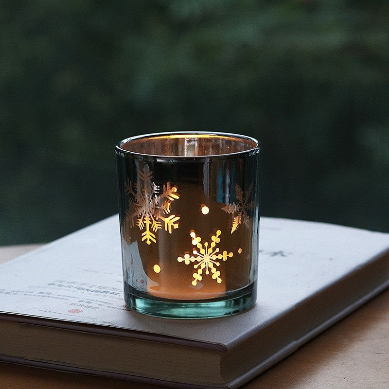 Snowflake Glass Candle Holder | Electroplated Christmas Centerpiece