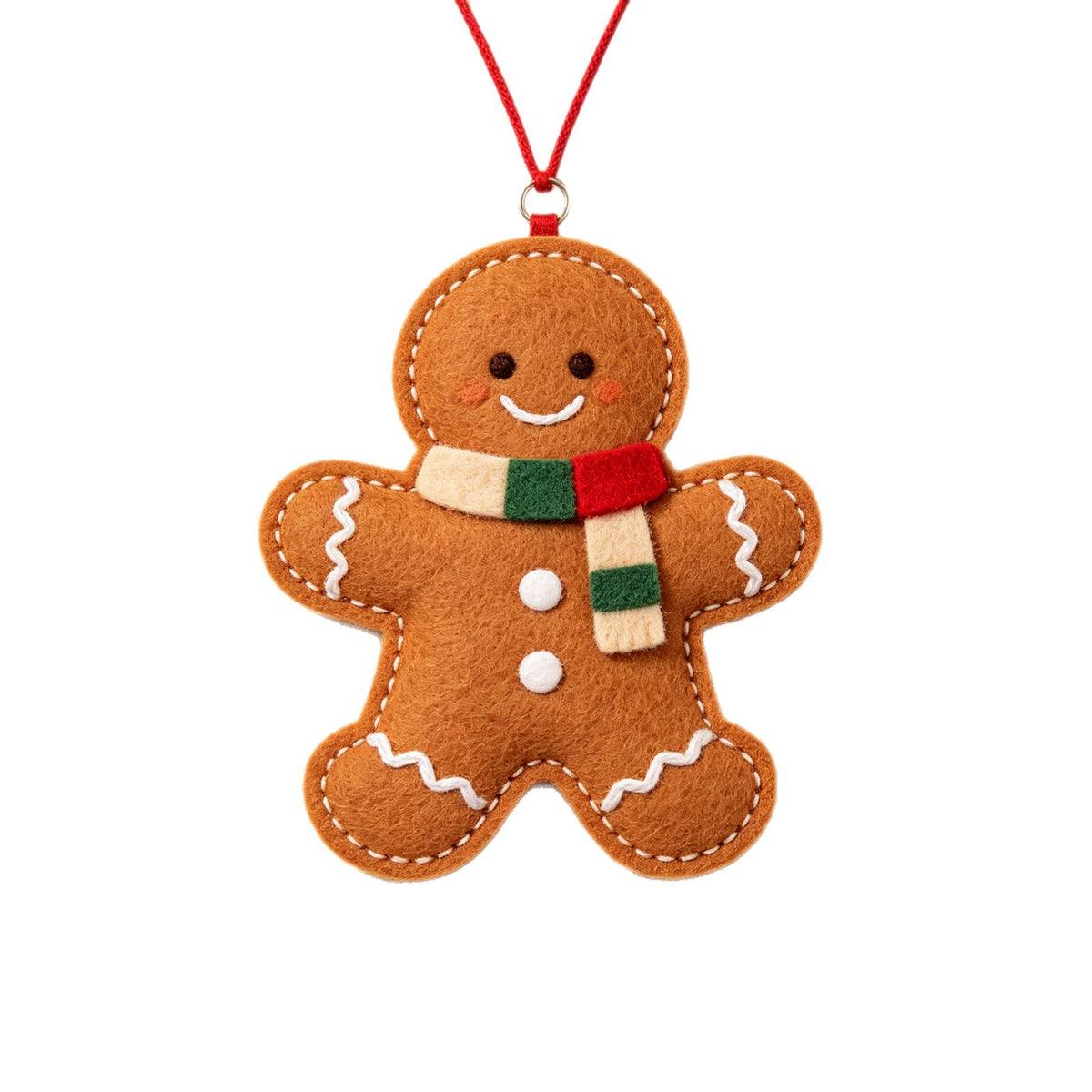Felt Gingerbread Man Ornament | Embroidered Christmas Tree Pendant