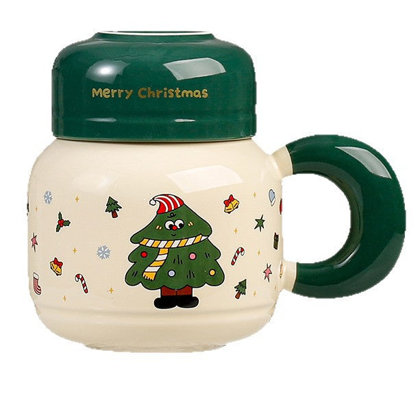 Santa Claus Ceramic Mug with Lid | Christmas Cocoa Cup Gift