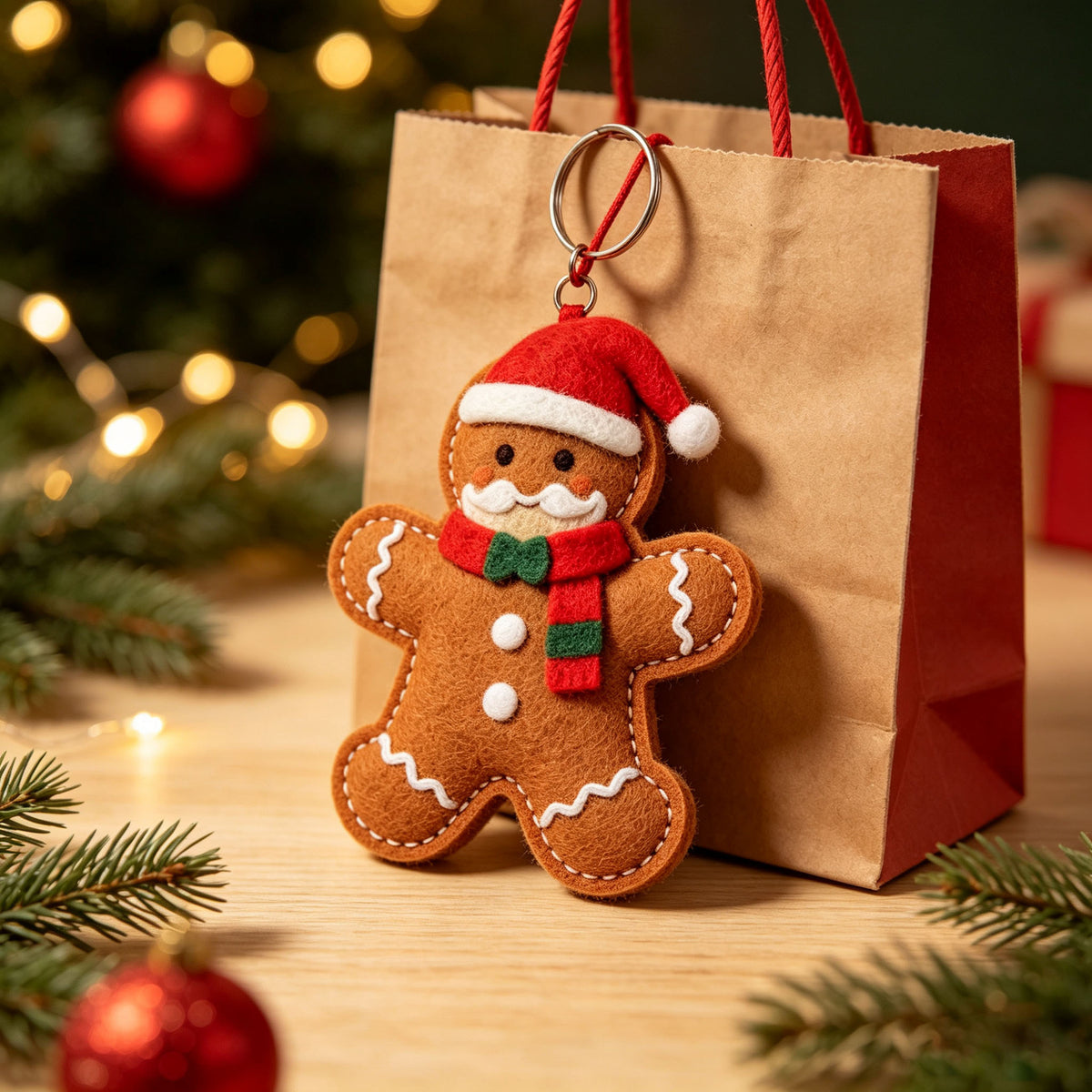 Felt Gingerbread Man Ornament | Embroidered Christmas Tree Pendant