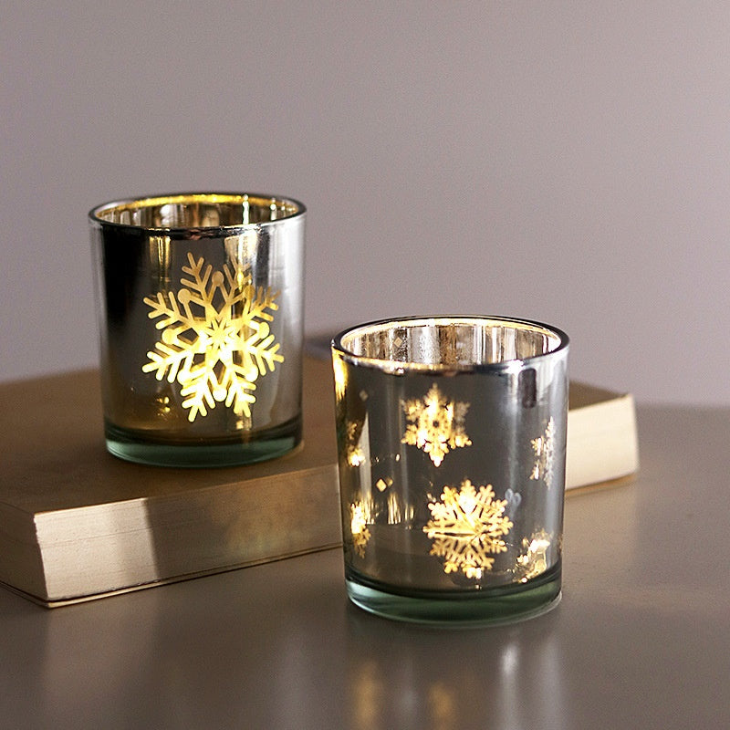 Snowflake Glass Candle Holder | Electroplated Christmas Centerpiece