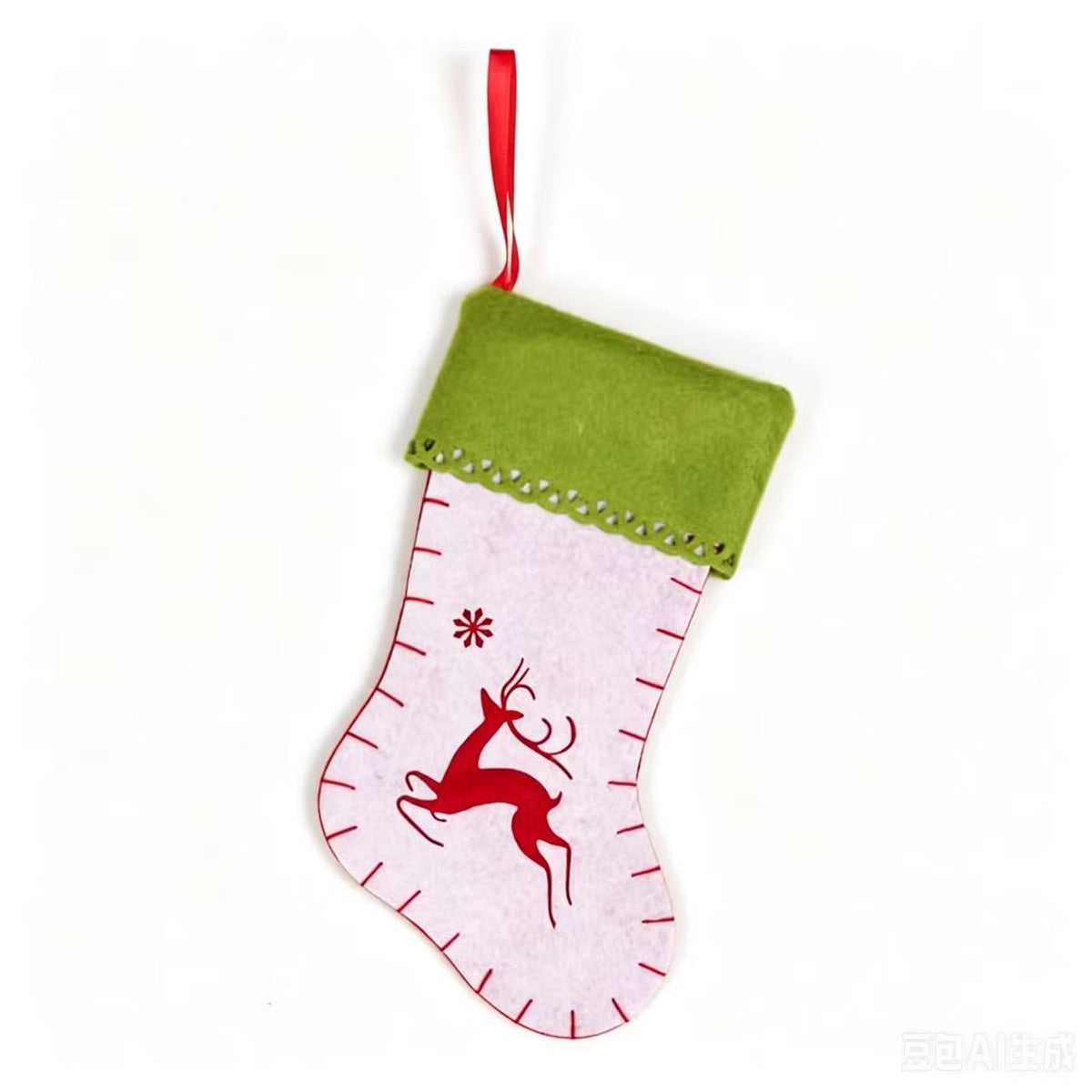 Felt Christmas Stockings | Red & Green Snowflake Holiday Hanging