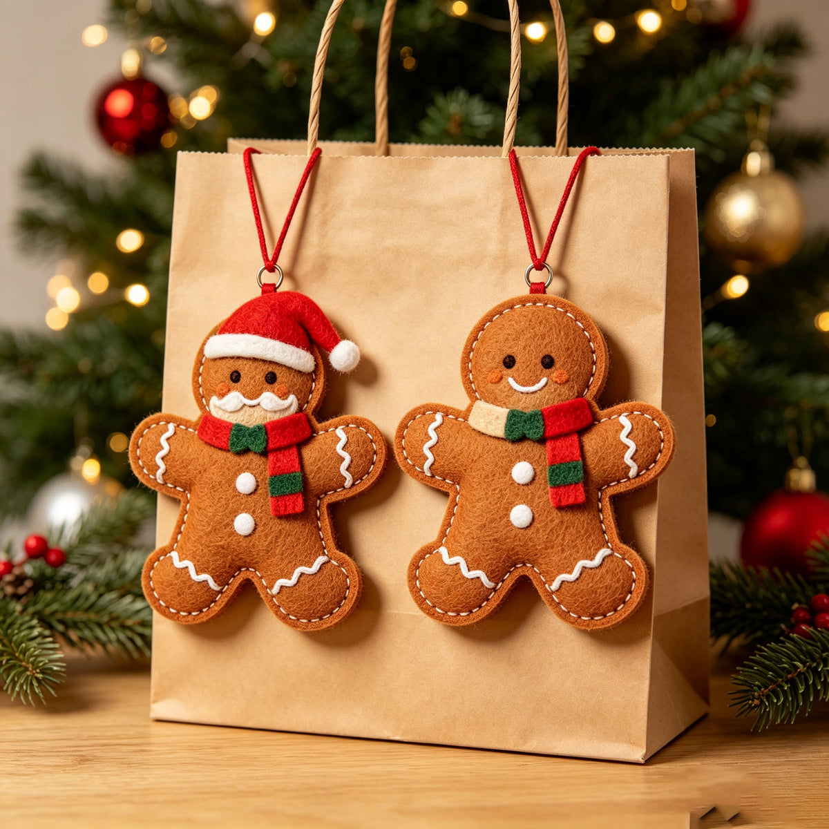 Felt Gingerbread Man Ornament | Embroidered Christmas Tree Pendant