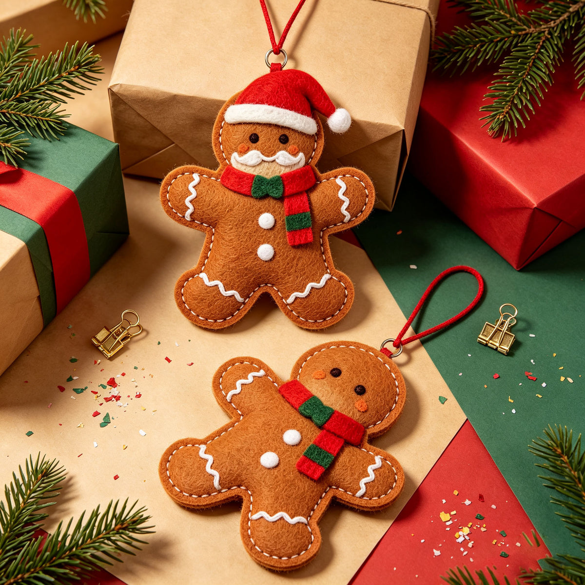 Felt Gingerbread Man Ornament | Embroidered Christmas Tree Pendant