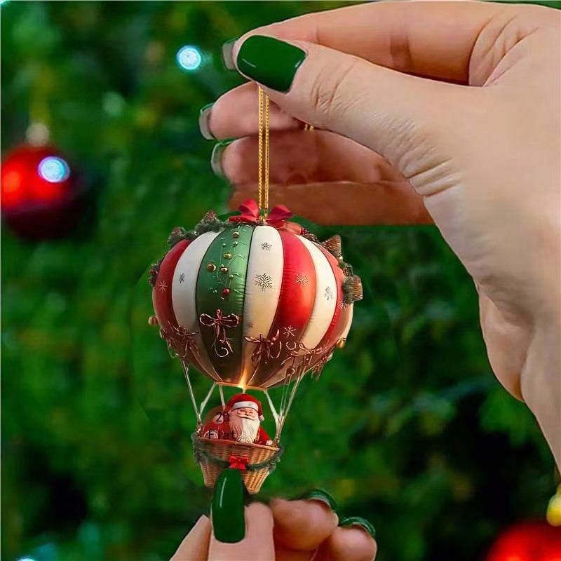 Santa Hot Air Balloon Ornament | Whimsical Christmas Tree Pendant